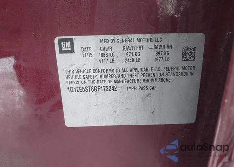 2016 Chevrolet Malibu 1Lt из США, поврежденный, VIN 1G1ZE5ST8GF172242